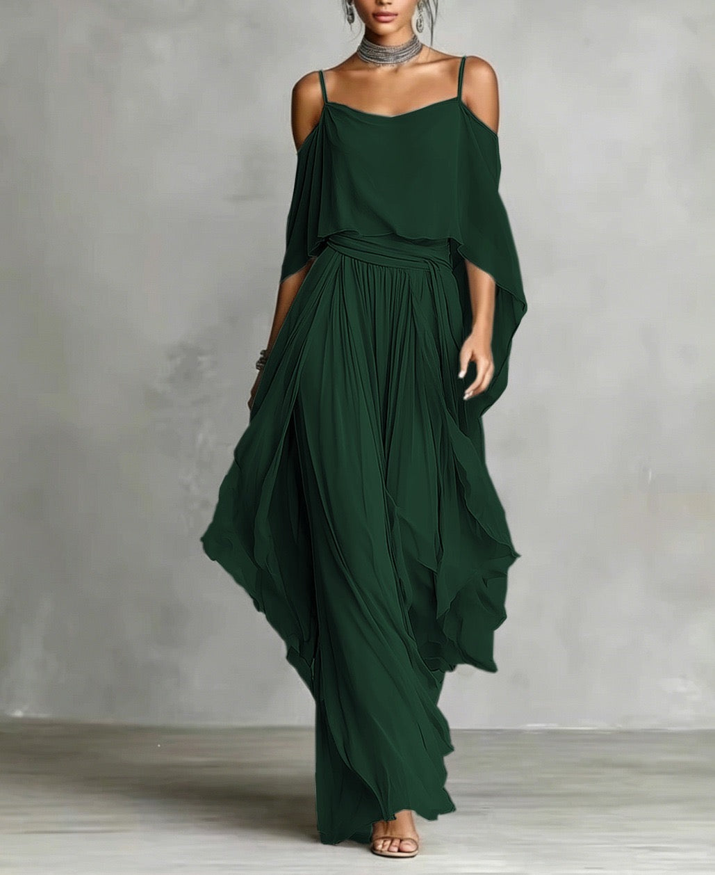 Renata Verde | Set fluido due pezzi in chiffon