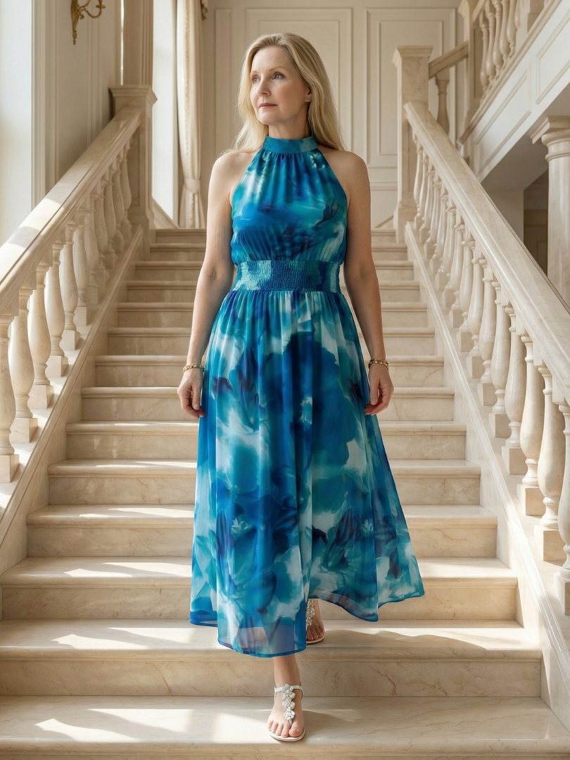 Sylin | Abito midi con scollo a halterneck e arricciature