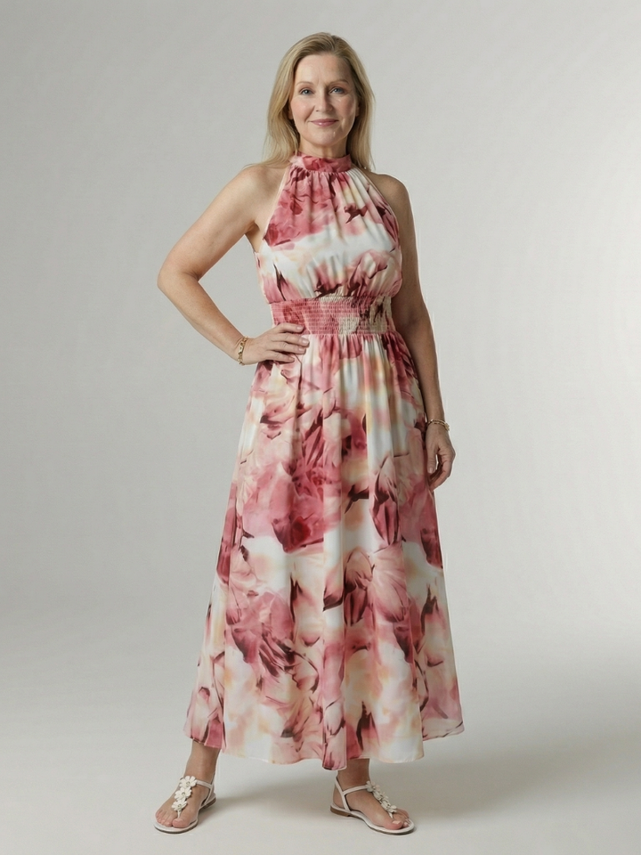 Sylin | Abito midi con scollo a halterneck e arricciature