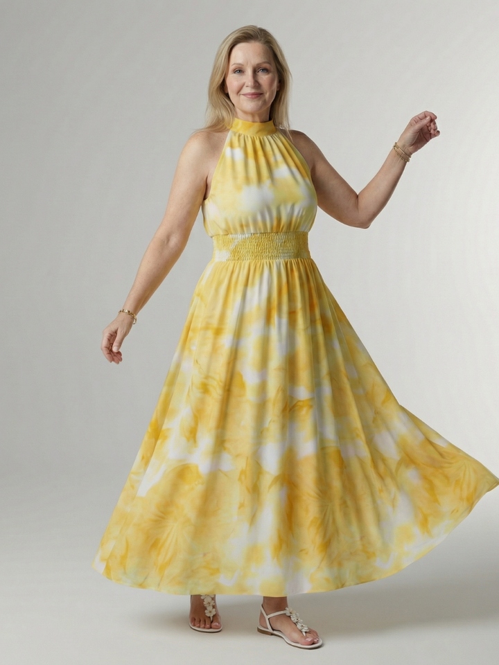 Sylin | Abito midi con scollo a halterneck e arricciature
