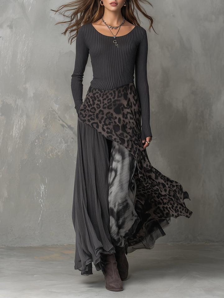 Martina | Vestito lungo in stile bohemiano con stampa leopardata • S1
