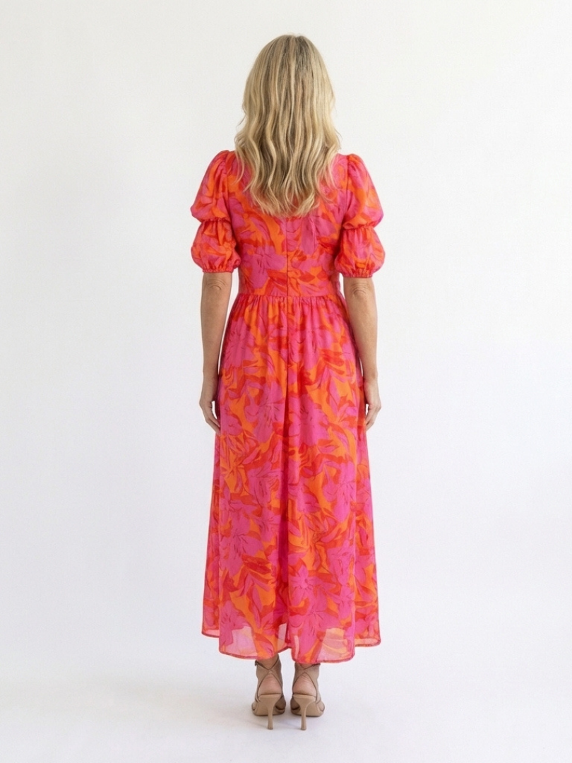 Willow | Vestito midi floreale con scollo a V e maniche a sbuffo