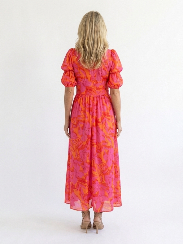 Willow | Vestito midi floreale con scollo a V e maniche a sbuffo