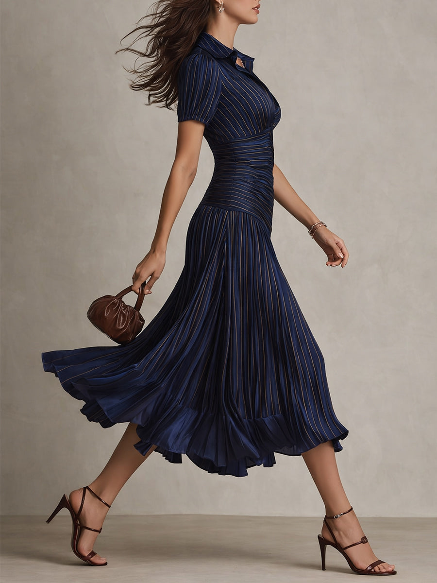 Adriana - Abito midi in satin a righe retrò