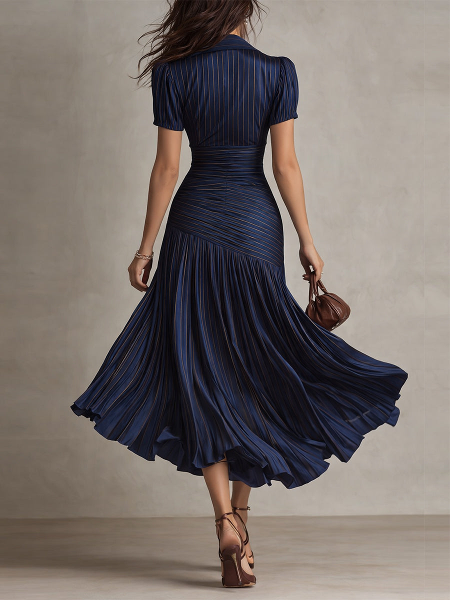 Adriana - Abito midi in satin a righe retrò