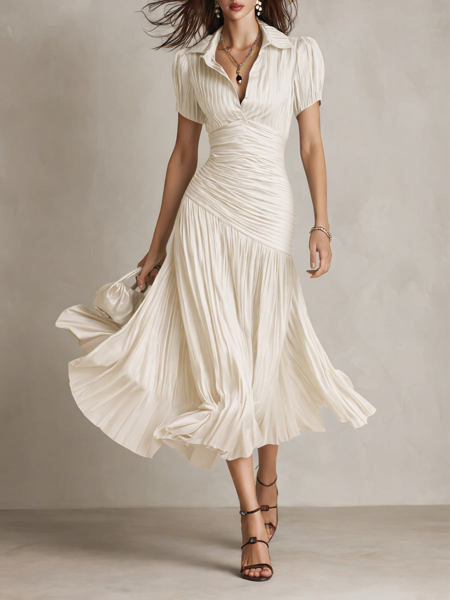 Adriana - Abito midi in satin a righe retrò