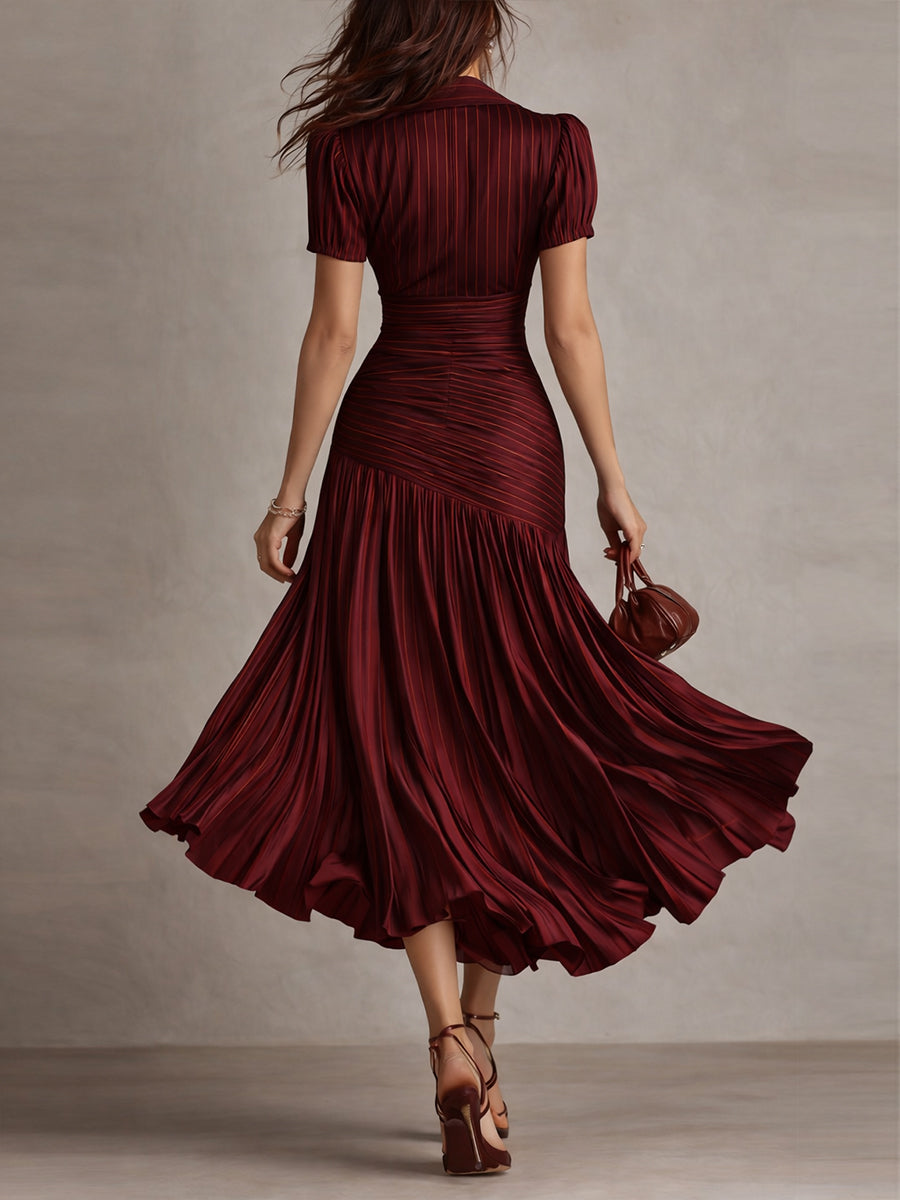 Adriana - Abito midi in satin a righe retrò