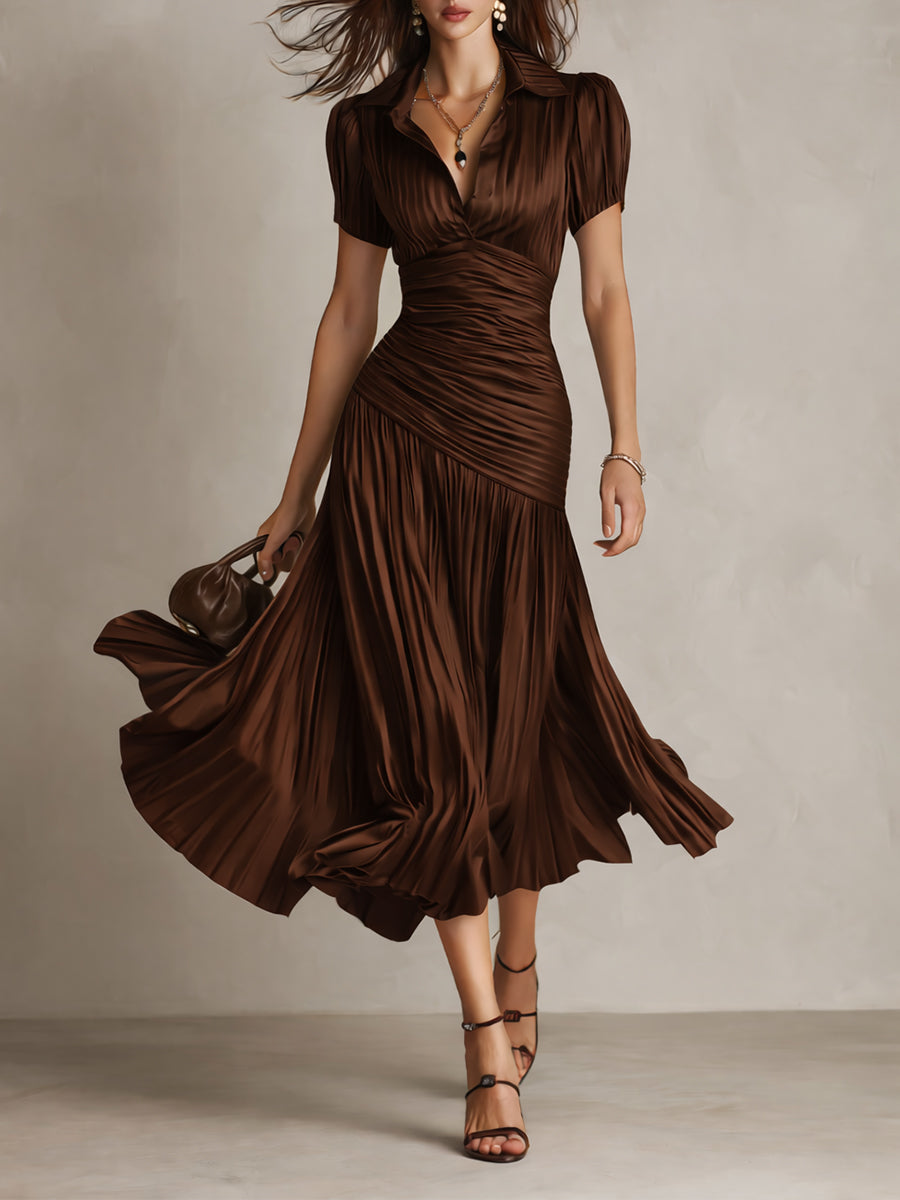 Adriana - Abito midi in satin a righe retrò