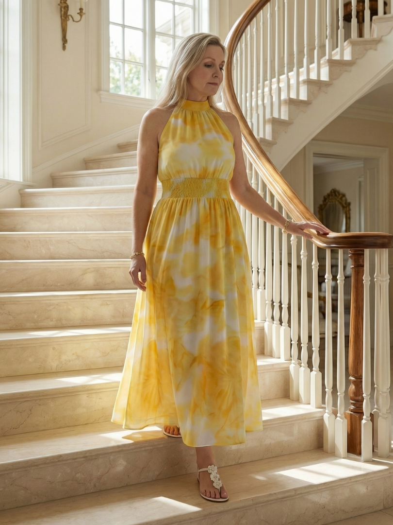 Sylin | Abito midi con scollo a halterneck e arricciature