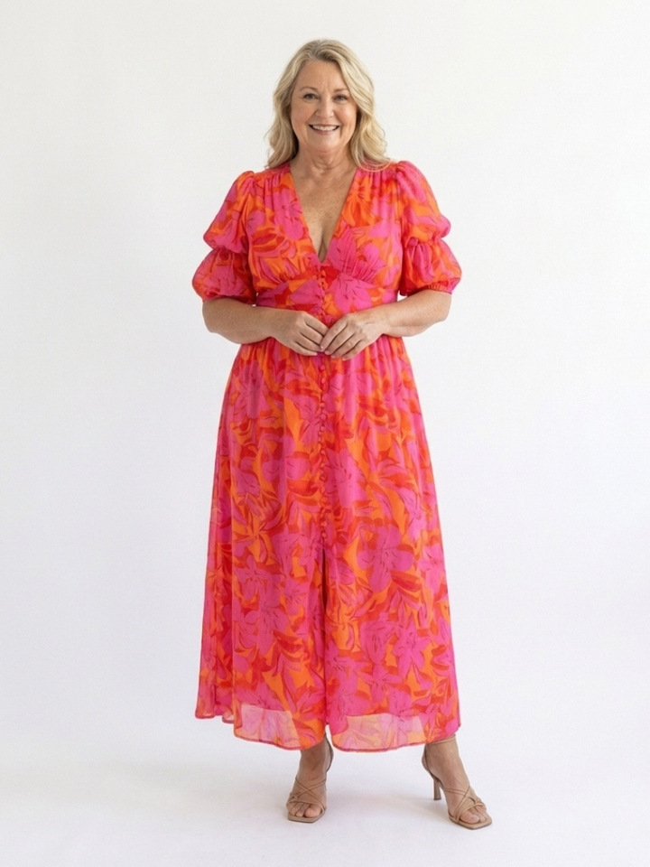 Willow | Vestito midi floreale con scollo a V e maniche a sbuffo