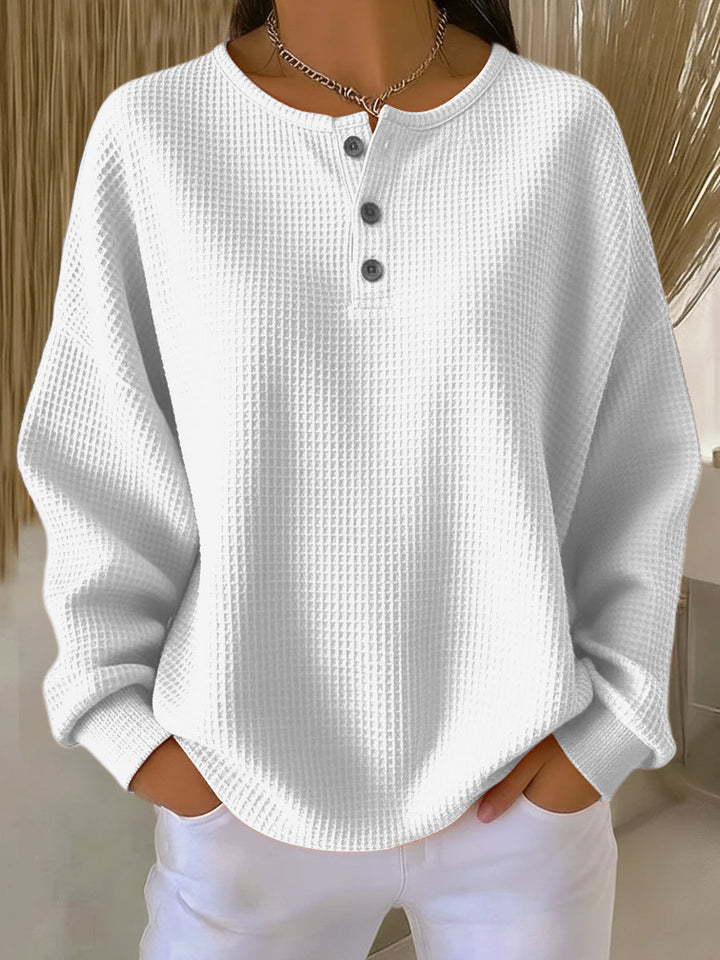 Mirabel | Felpa con collo Henley in tessuto waffle, comoda