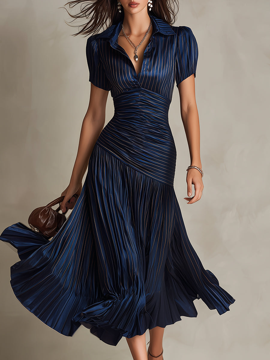 Adriana - Abito midi in satin a righe retrò