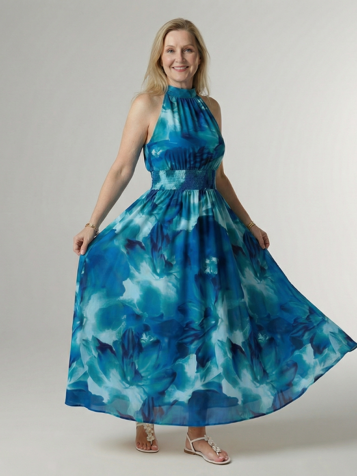 Sylin | Abito midi con scollo a halterneck e arricciature