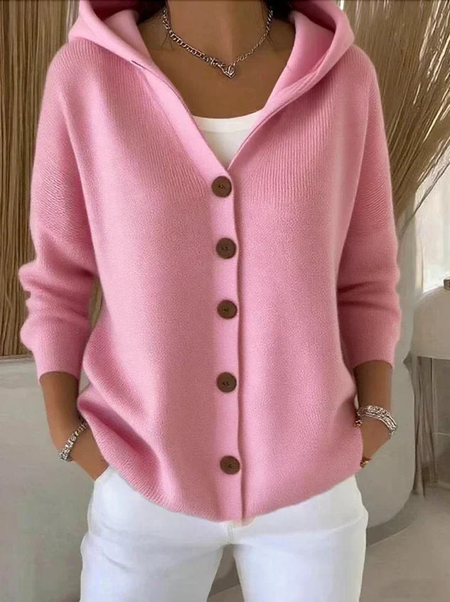 Darienne | Cardigan in maglia con cappuccio e chiusura a bottoni
