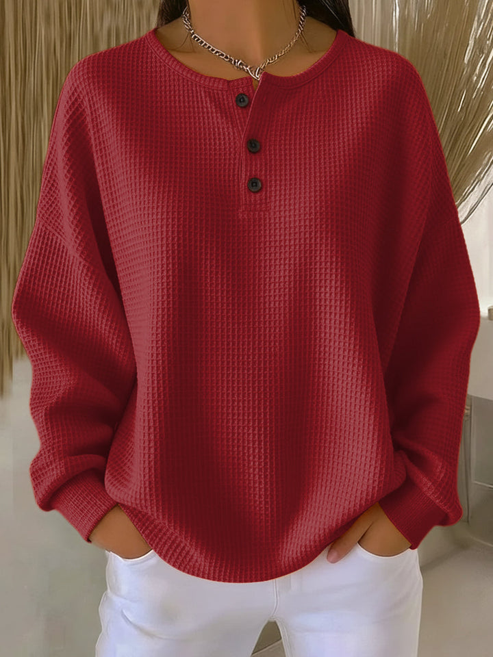 Mirabel | Felpa con collo Henley in tessuto waffle, comoda