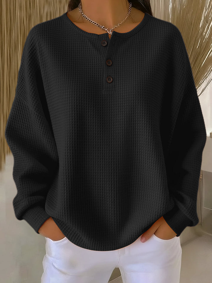 Mirabel | Felpa con collo Henley in tessuto waffle, comoda