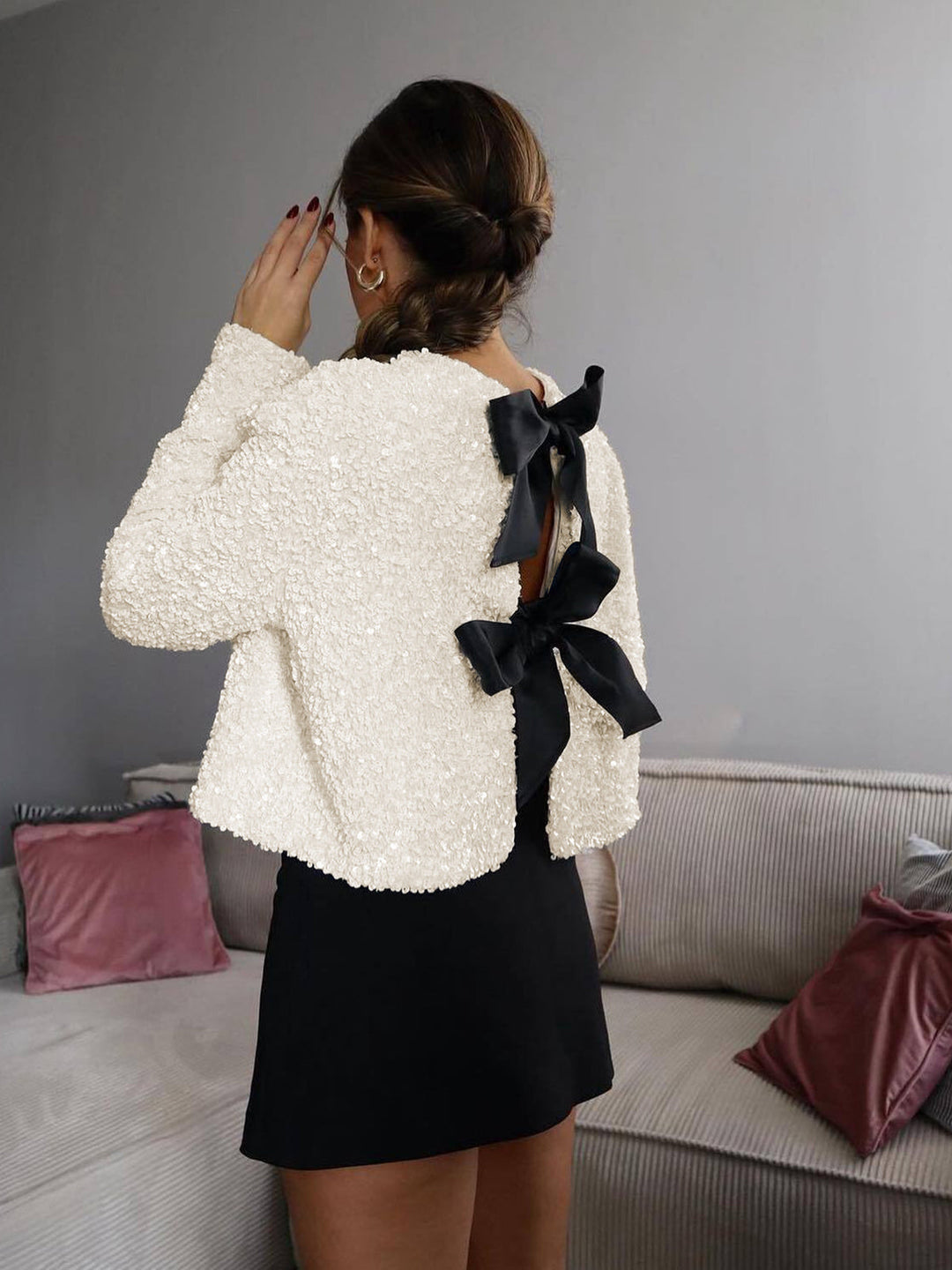 Ginevra | Giacca a paillettes con fiocco in velluto