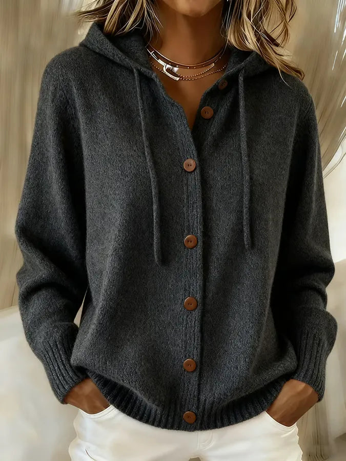 Brenda | Cardigan con cappuccio a bottoni, accogliente