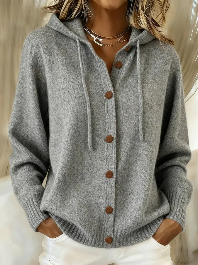 Brenda | Cardigan con cappuccio a bottoni, accogliente