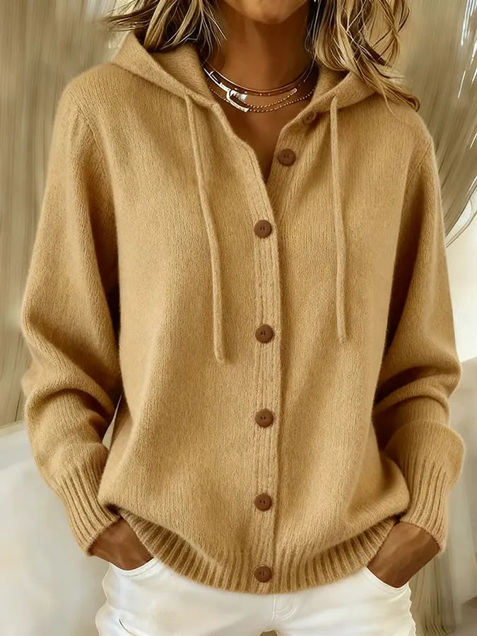Brenda | Cardigan con cappuccio a bottoni, accogliente
