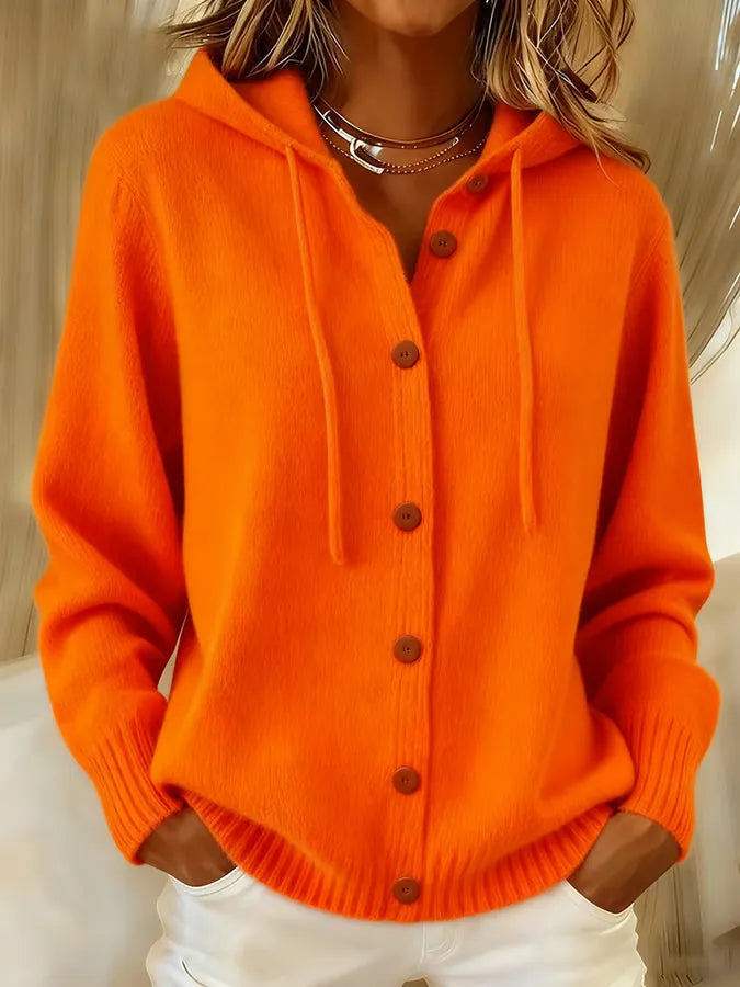 Brenda | Cardigan con cappuccio a bottoni, accogliente