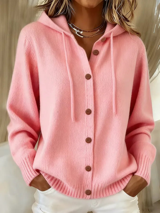 Brenda | Cardigan con cappuccio a bottoni, accogliente