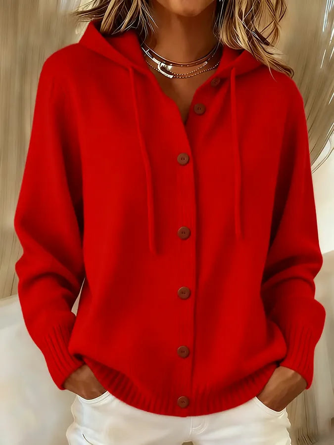 Brenda | Cardigan con cappuccio a bottoni, accogliente