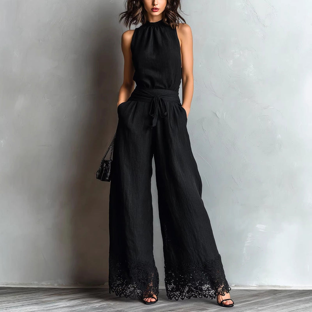 Tuta a gamba larga con scollo all&