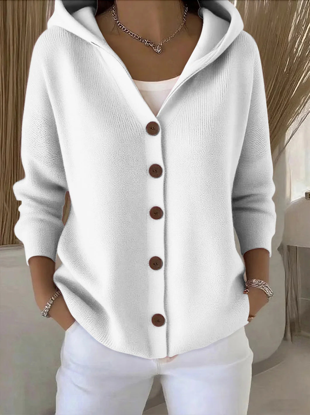 Darienne | Cardigan in maglia con cappuccio e chiusura a bottoni