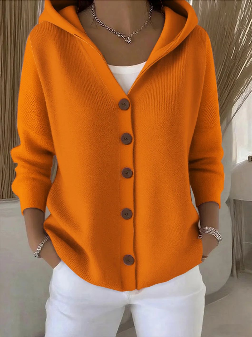Darienne | Cardigan in maglia con cappuccio e chiusura a bottoni