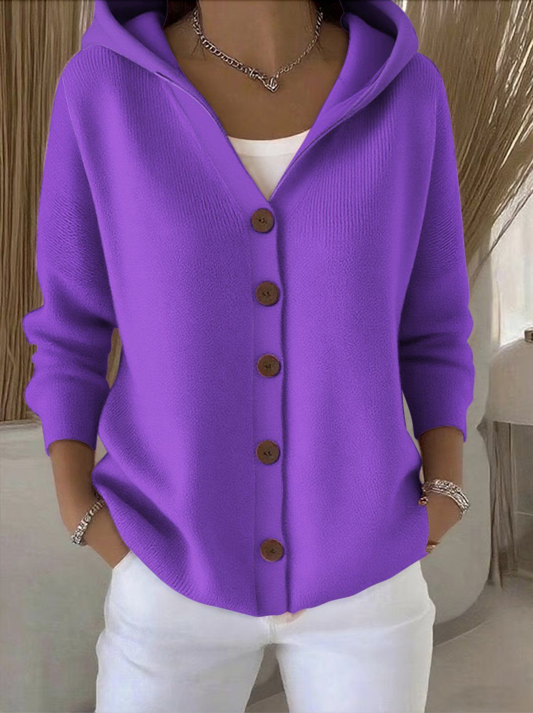 Darienne | Cardigan in maglia con cappuccio e chiusura a bottoni