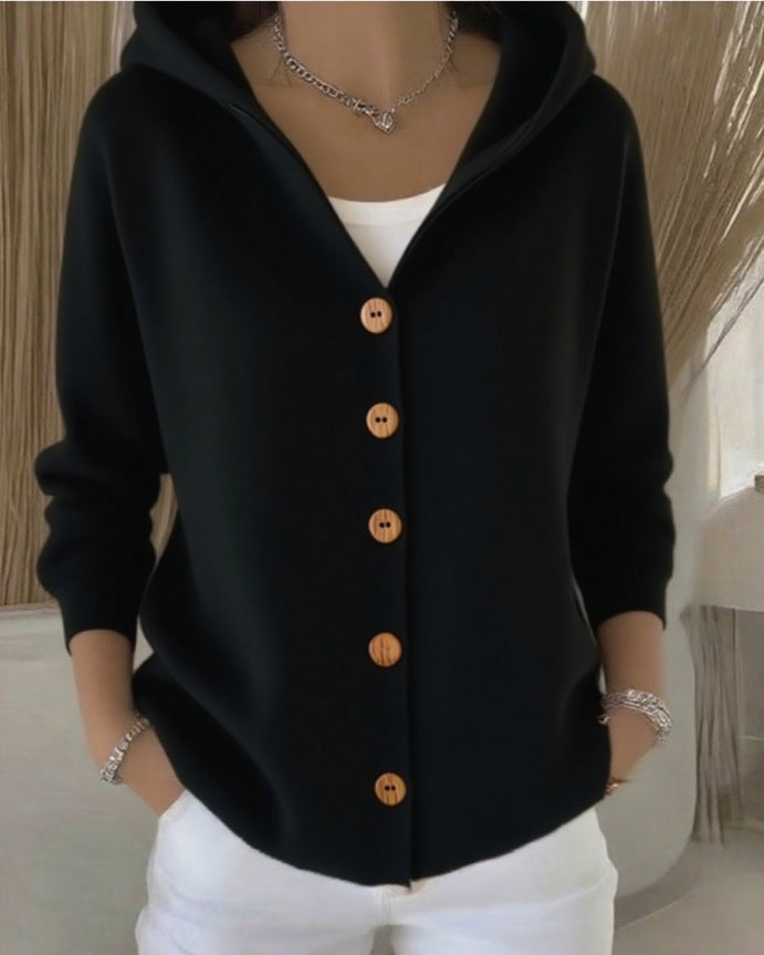 Darienne | Cardigan in maglia con cappuccio e chiusura a bottoni
