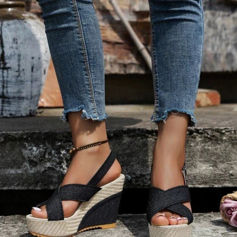 Maya Sandali con Piattaforma in Denim