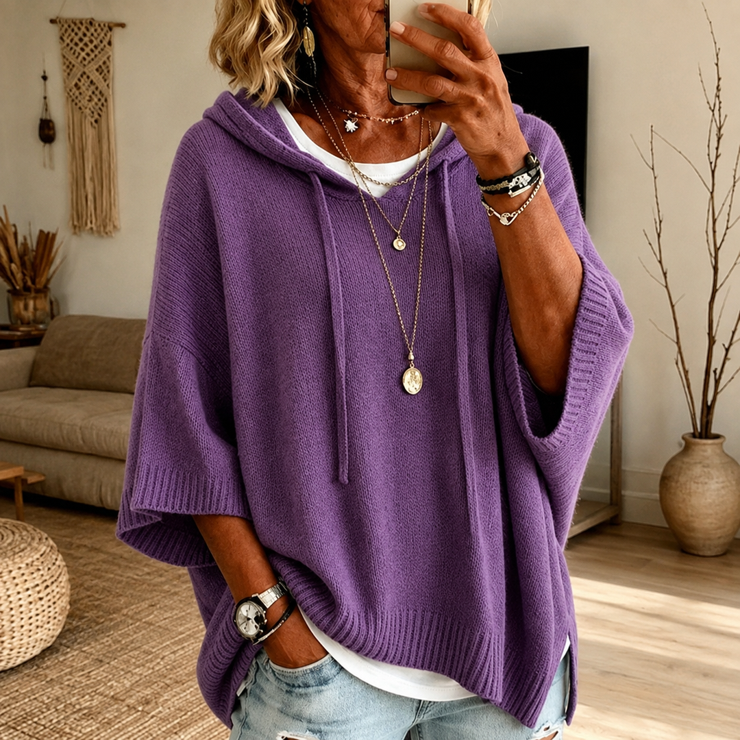 Elodie – Poncho in maglia viola