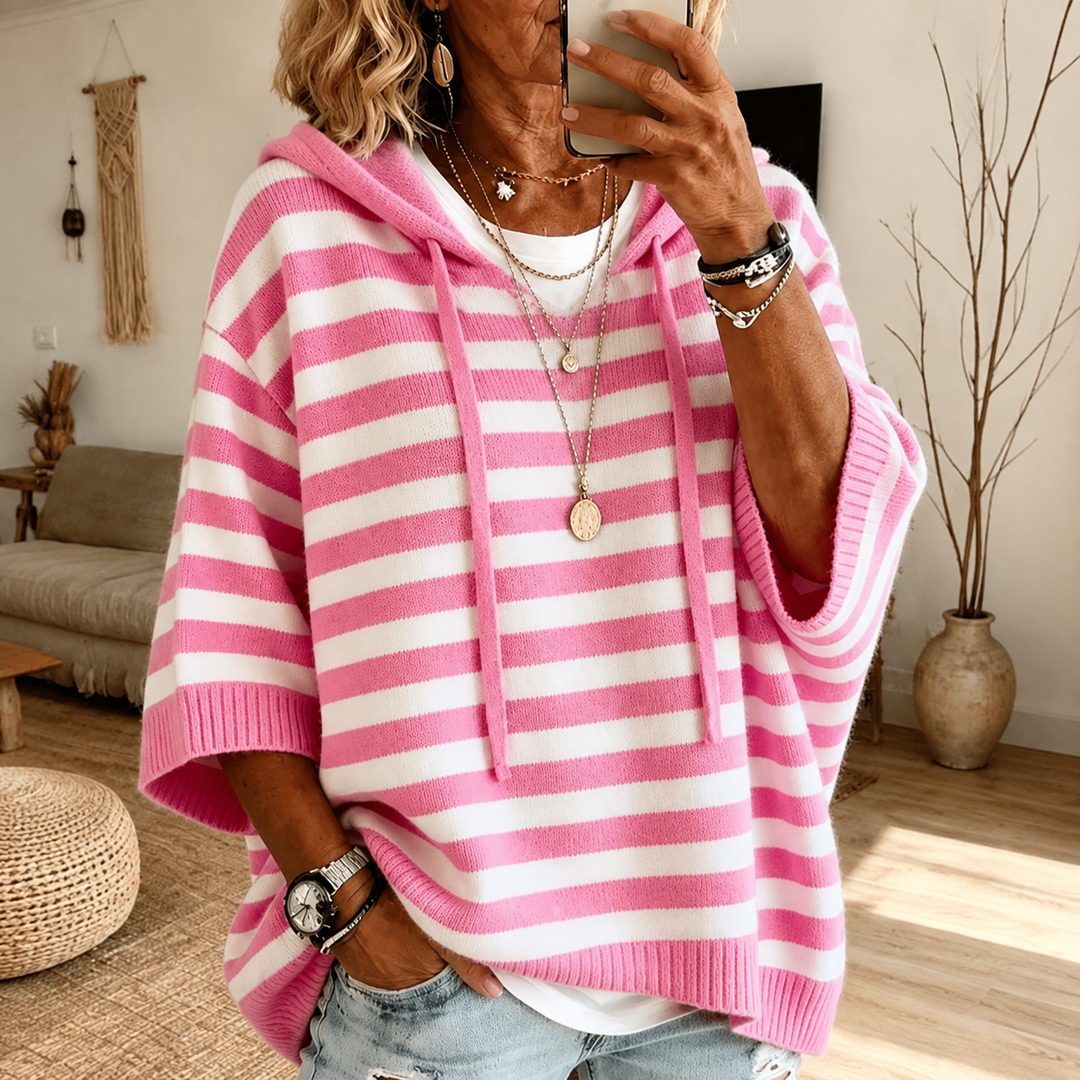 Emilie – Poncho in maglia a righe rosa