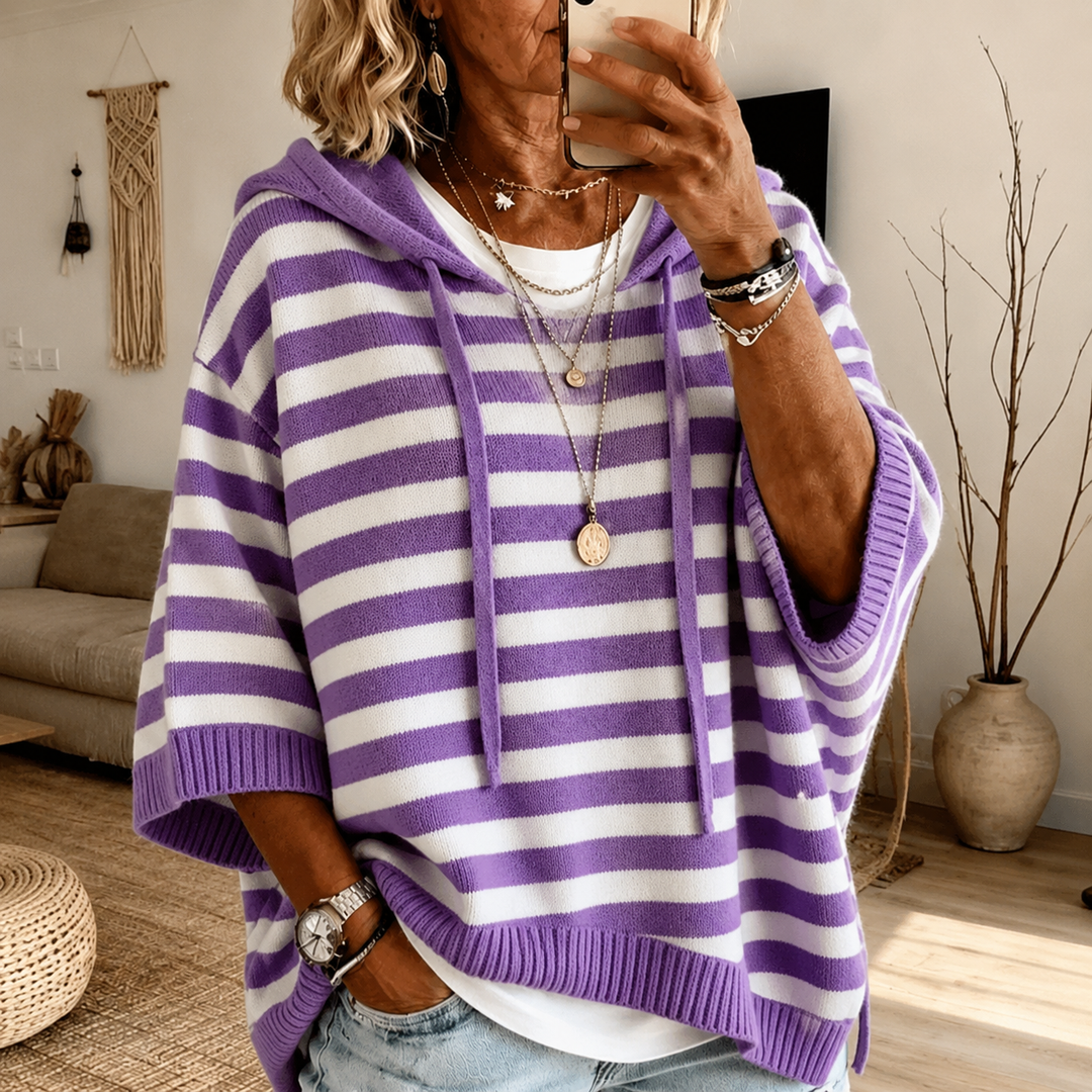 Anais – Poncho in maglia a righe viola