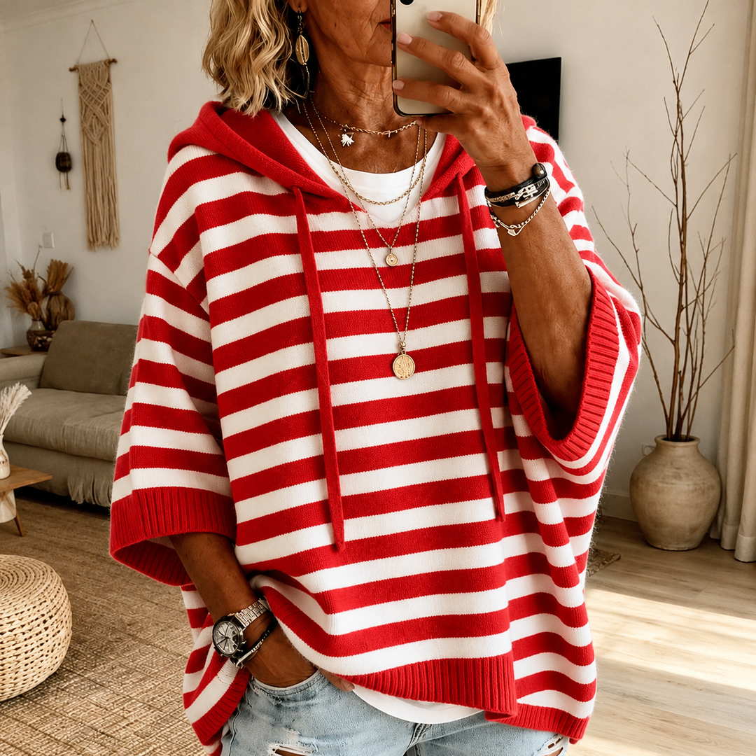 Charlotte – Maglione poncho a righe rosse