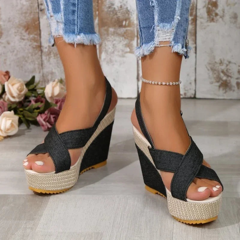 Maya Sandali con Piattaforma in Denim