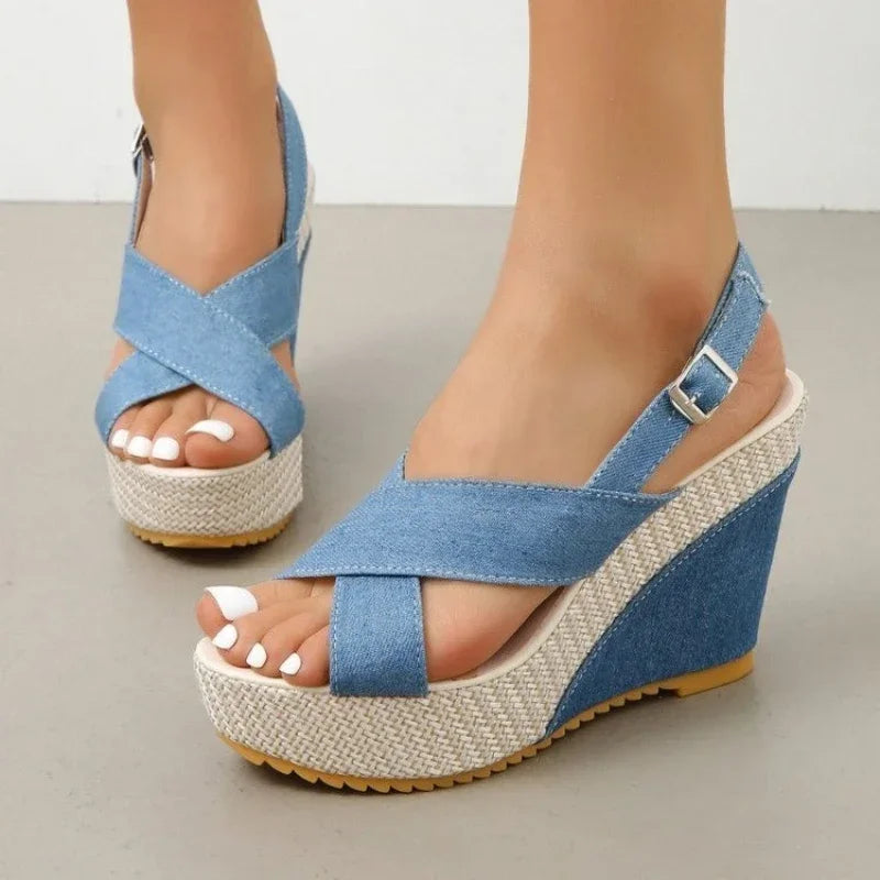 Maya Sandali con Piattaforma in Denim