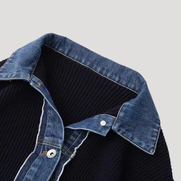 Marisa | Cardigan blu navy con bordo in denim