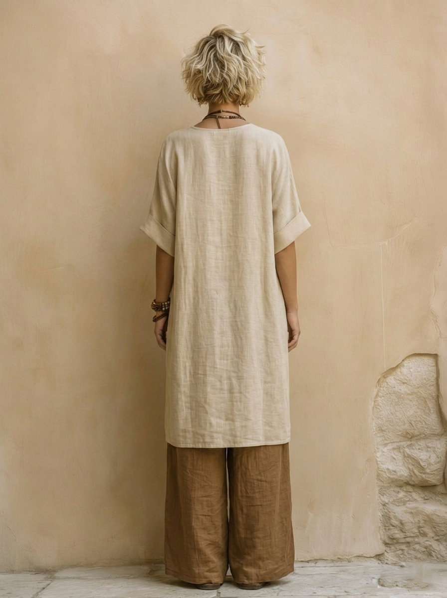 Giulia - Set da tre pezzi bohemien nomade in grigio scuro e marrone con motivo tribale