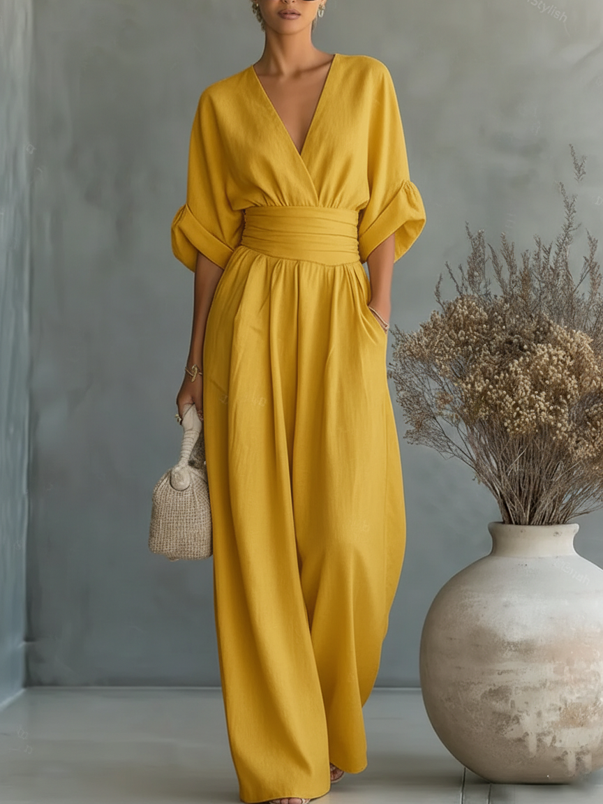 Tuta elegante con scollo a V e vita alta • S1