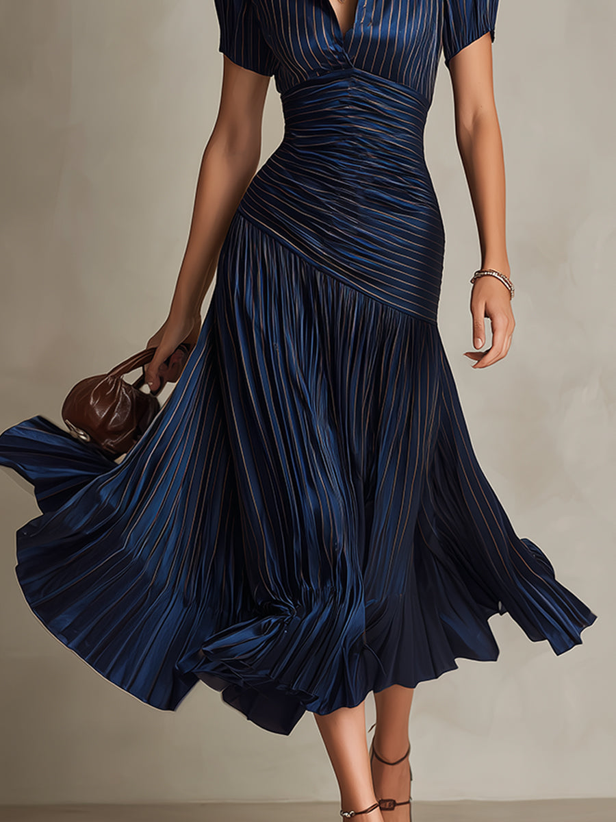 Adriana - Abito midi in satin a righe retrò