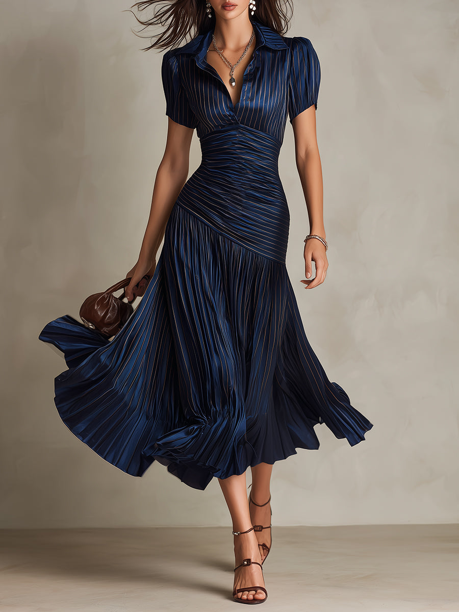 Adriana - Abito midi in satin a righe retrò