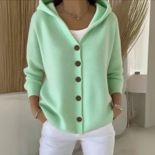Darienne | Cardigan in maglia con cappuccio e chiusura a bottoni