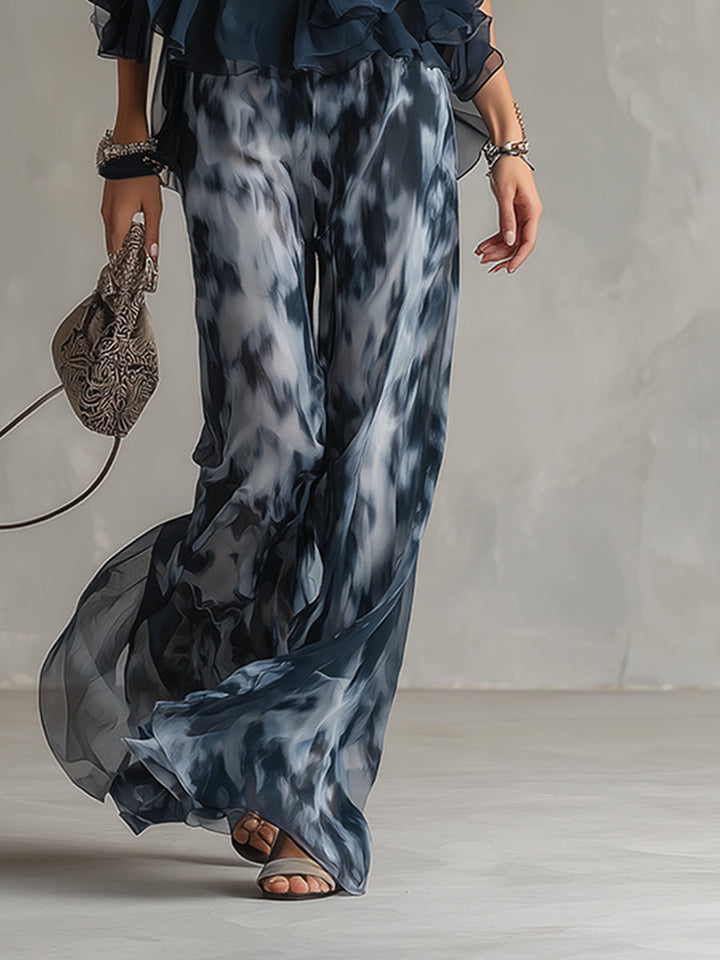 Ludovica | Completo con top blu navy e pantaloni a gamba larga