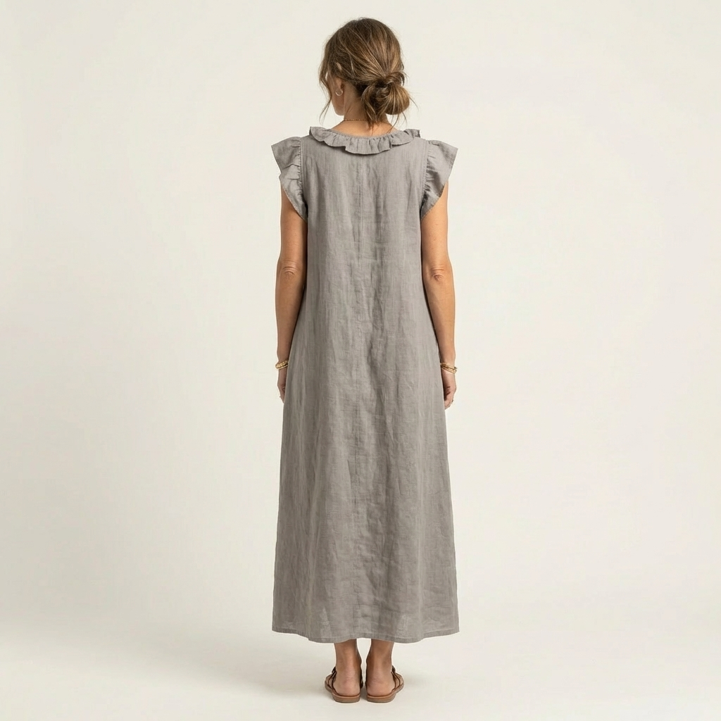 Josette | Abito lungo in lino con scollo a V e volant