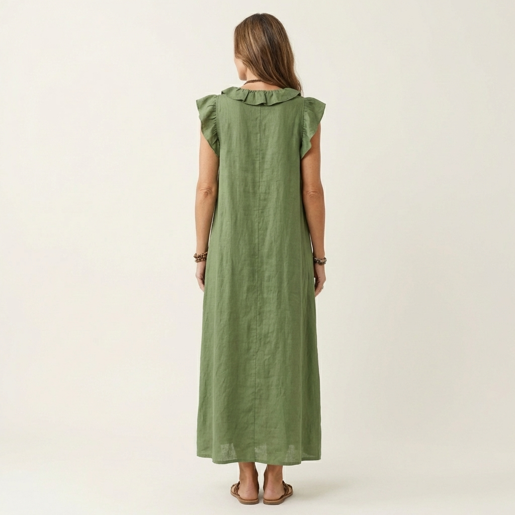 Josette | Abito lungo in lino con scollo a V e volant