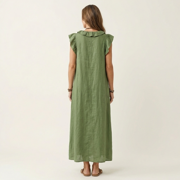 Josette | Abito lungo in lino con scollo a V e volant