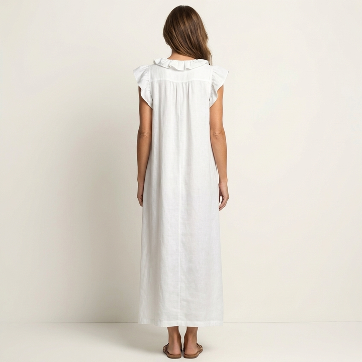 Josette | Abito lungo in lino con scollo a V e volant